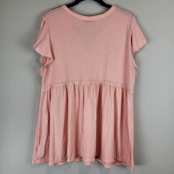 Torrid Blush Pink Flutter Sleeves Babydoll Top Blouse Plus Size 1 Casual Lace - Picture 3 of 6